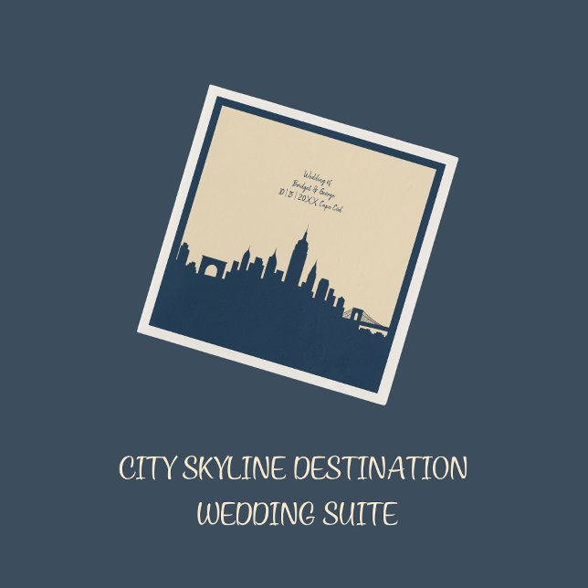 Blue Urban Moderne City Skyline Hochzeitsdestinati Serviette (Von Creator hochgeladen)