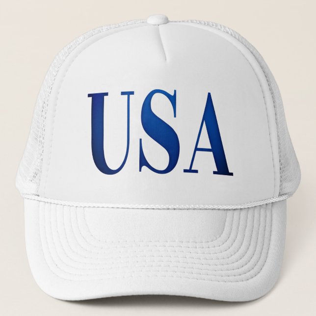 Blue USA Letter Print American Pride Truckerkappe (Vorderseite)