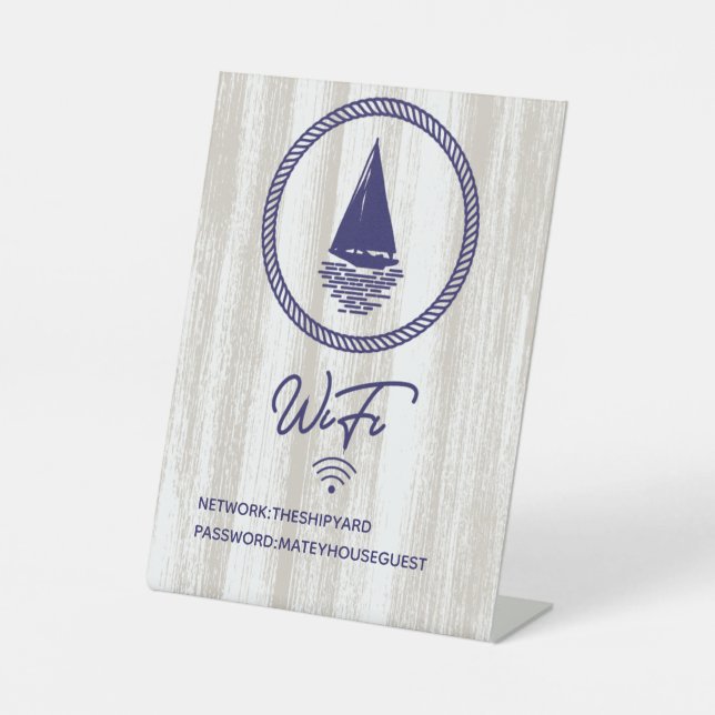 Blue Vacation Nautical Ship Zuhause WIFI Passwort Sockelschild (Vorderseite)