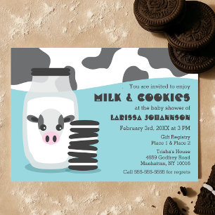 BLUE Vache Lait et biscuits Bébé Douche Invitation