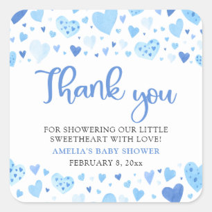 Blue Valentine Boy Little Sweetheart Baby Dusche Quadratischer Aufkleber