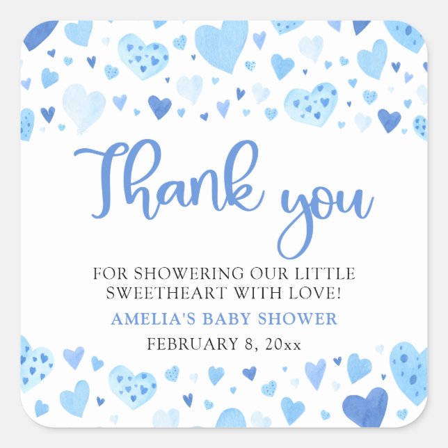Blue Valentine Boy Little Sweetheart Baby Dusche Quadratischer Aufkleber (Vorderseite)
