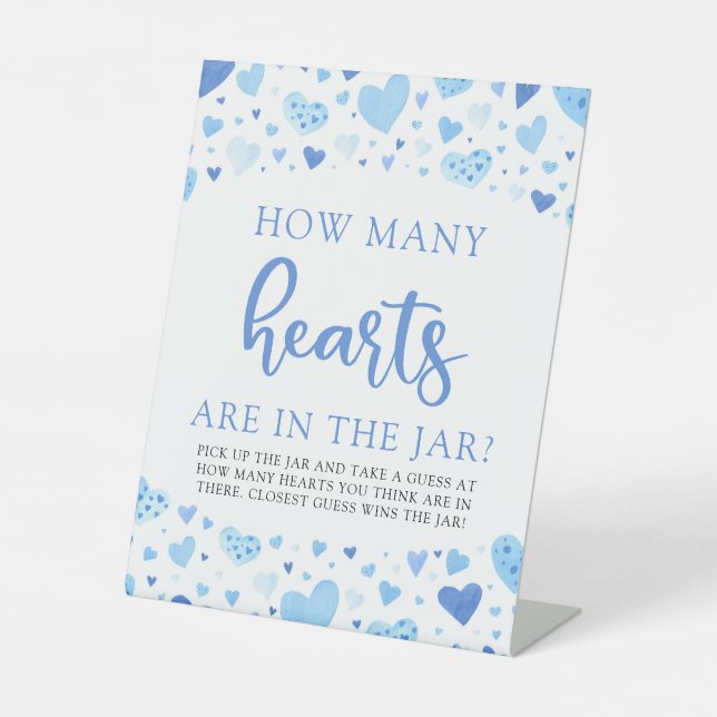 Blue Valentine Wie viele Herz Baby Duschgame Sockelschild (Vorderseite)