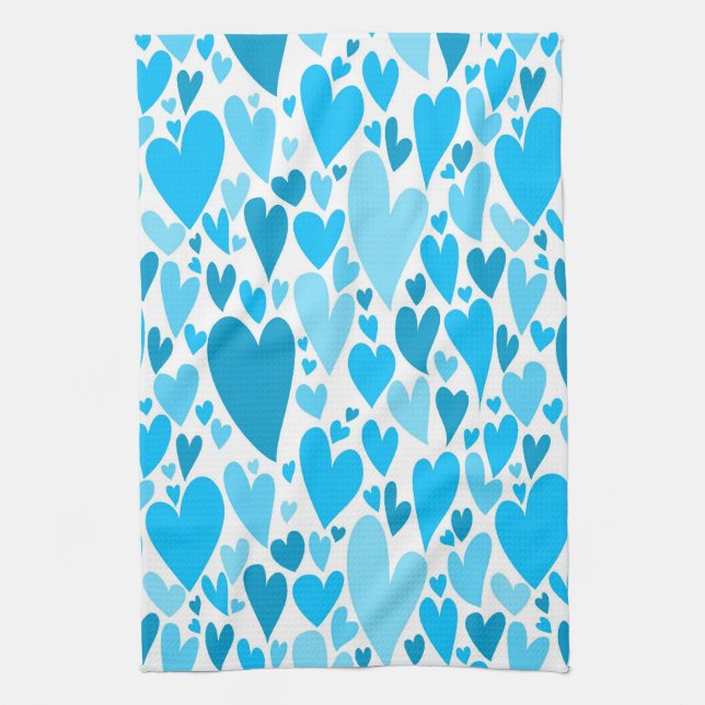 Blue Valentine's coeurs Serviette de cuisine (Vertical)