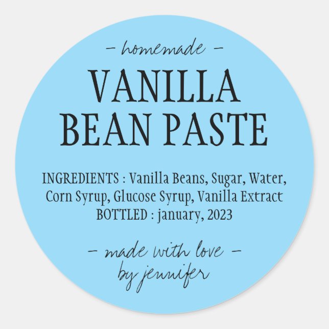 Blue Vanilla Bee Paste Flasche, hausgemachte Extra Runder Aufkleber (Vorderseite)