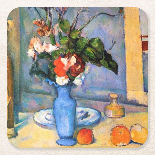 Blue Vase Blume, Paul Cezanne Rechteckiger Pappuntersetzer (Vorderseite)