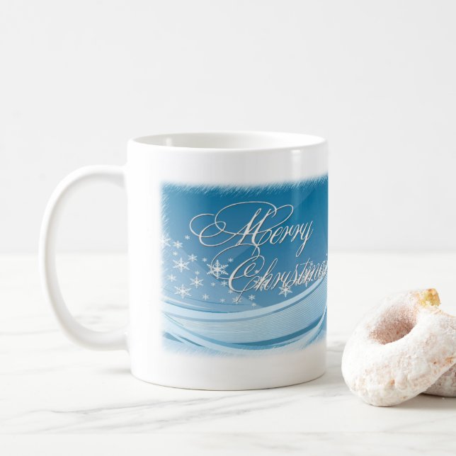 Blue Vector Snowflake Weihnachts-Tasse Kaffeetasse (Mit Donut)