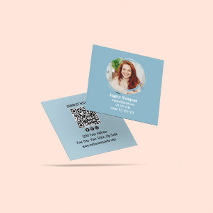Blue Verbinde dich mit mir Foto QR-Code  Quadratische Visitenkarte