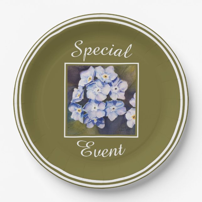 Blue Vergget-me-not-Blume Pappteller (Vorderseite)