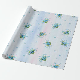 Blue vergiss-me-not ist auf einem weichen pink-bla geschenkpapier