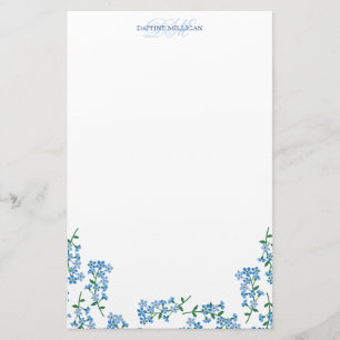 Blue Vergiss Me Nots - Name Monogram hinzufügen Briefpapier