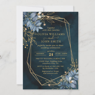 Blue Verlass Floral Gold Elegant - F003 Einladung