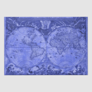 Blue Version Antique World Map J Blaeu 1664 Seidenpapier