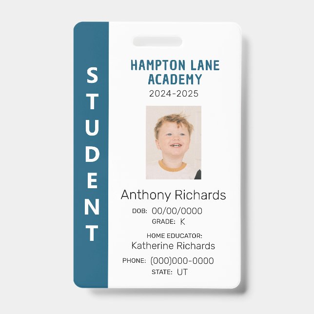 Blue Vertical Stripe Homeschool Student ID Abzeich Ausweis (Front)