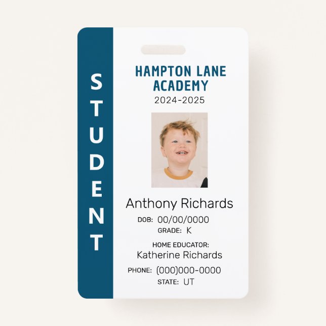 Blue Vertical Stripe Homeschool Student ID Abzeich Ausweis (Vorderseite)