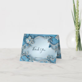 Blue Verziert Floral Dankeschön Card Dankeskarte