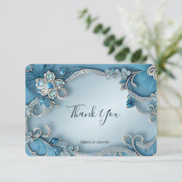 Blue Verziert Floral Dankeschön Card Dankeskarte