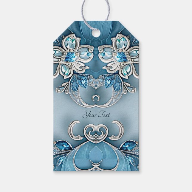 Blue Verziert Floral Gift Tag Geschenkanhänger (Vorderseite)