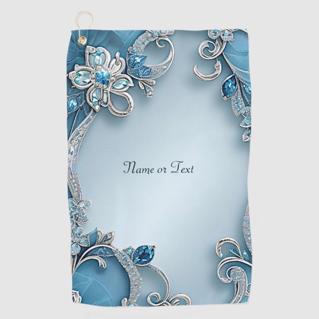 Blue Verziert Floral Golf Handtuch (Vorderseite)