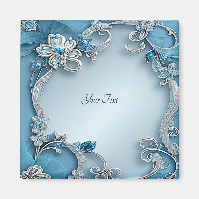 Blue Verziert Floral Magnet (Vorne)