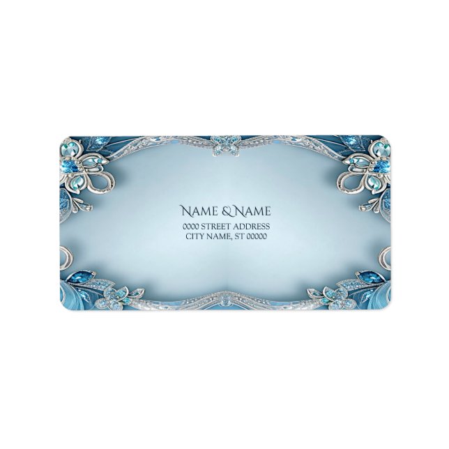 Blue Verziert Floral Return Address Label Adressaufkleber (Vorne)