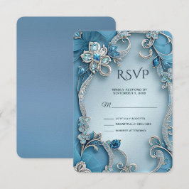 Blue Verziert Floral RSVP Card Karte