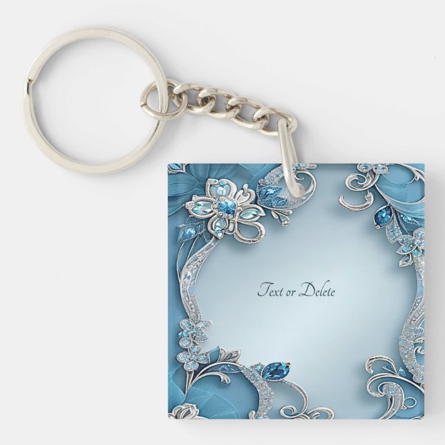 Blue Verziert Floral Schlüsselanhänger (Vorderseite)