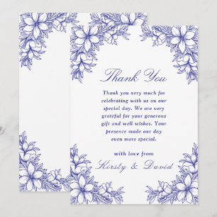 Blue Verziert Floral Wedding Dankeskarte