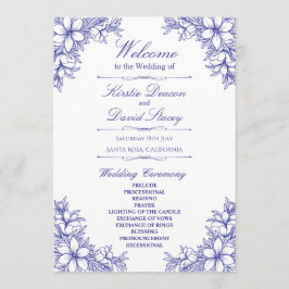 Blue Verziert Floral Wedding Programm