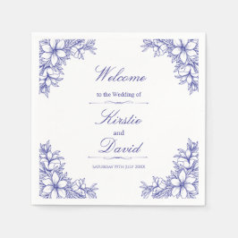Blue Verziert Floral Wedding Serviette
