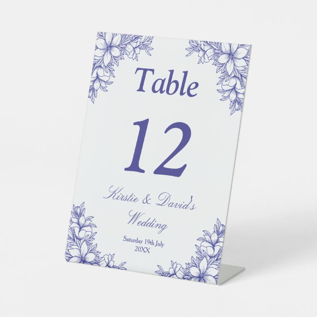 Blue Verziert Floral Wedding Sockelschild (Vorderseite)