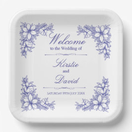 Blue Verziert Floral Wedpaper Teller