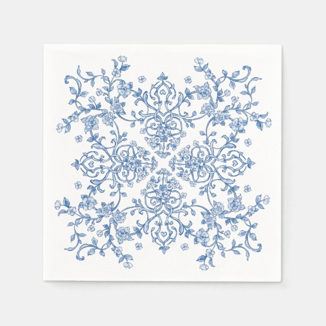 Blue Verziert Grace Viktorianisch Boho Floral Wedd Serviette (Vorderseite)