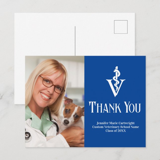 Blue Veterinarian Foto Custom Vielen Dank Postkarte (Vorne/Hinten)