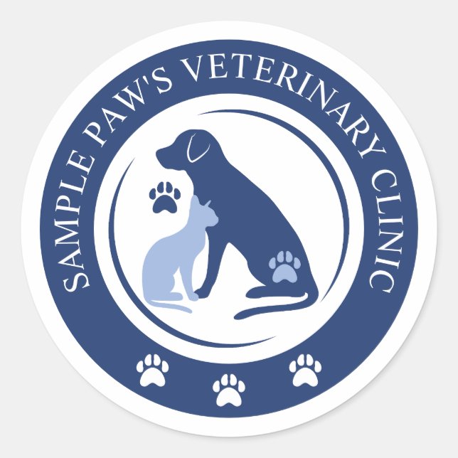 Blue Veterinarian Vet Clinic Logo und Text Runder Aufkleber (Vorderseite)