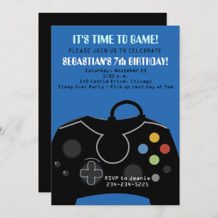 Blue Video Game Boys Invitation Anniversaire