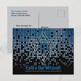 Blue Video Game Gamer Bar Mitzvah Save the Date Postkarte