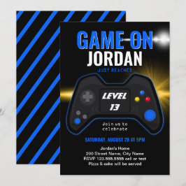 Blue Video Game Geburtstagseinladung