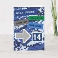 Blue Video Gamer 14. Geburtstagskarte