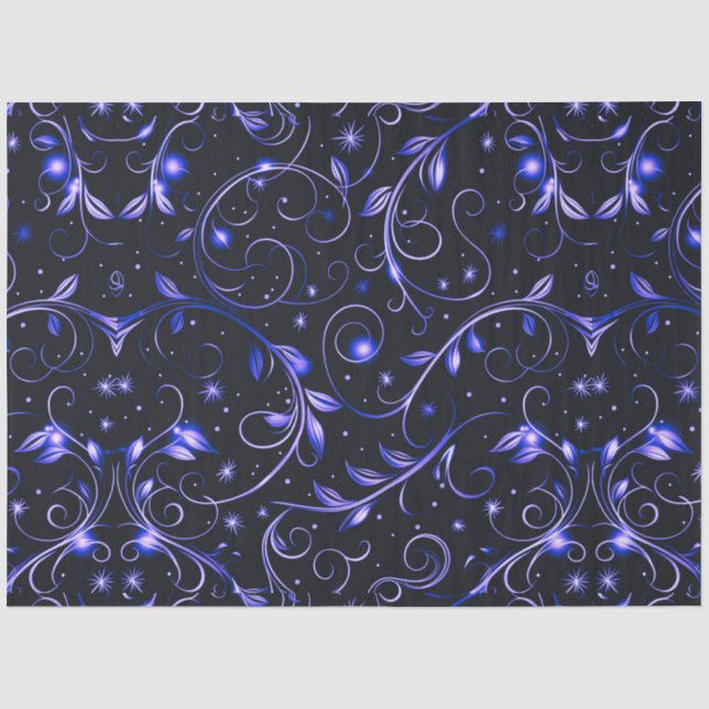 Blue Vines Blätter Stars Weihnachten Seidenpapier (Vorderseite)