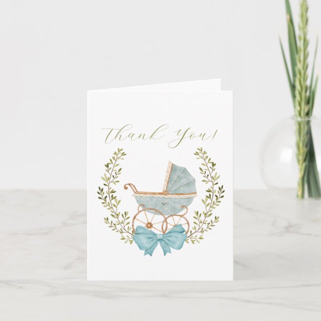 Blue Vintag Baby Carriage Dankeskarte (Vorderseite)