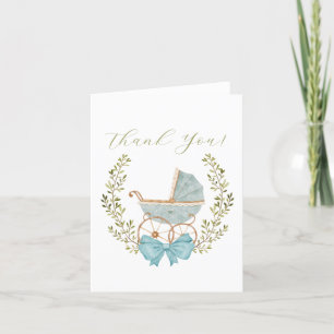 Blue Vintag Baby Carriage Dankeskarte