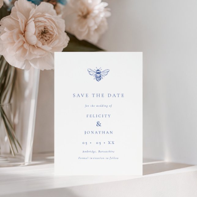 Blue Vintag Bee Foto Wedding Save The Date (Von Creator hochgeladen)