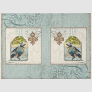 Blue Vintag Bird Französische Lilie Decoupage Seidenpapier
