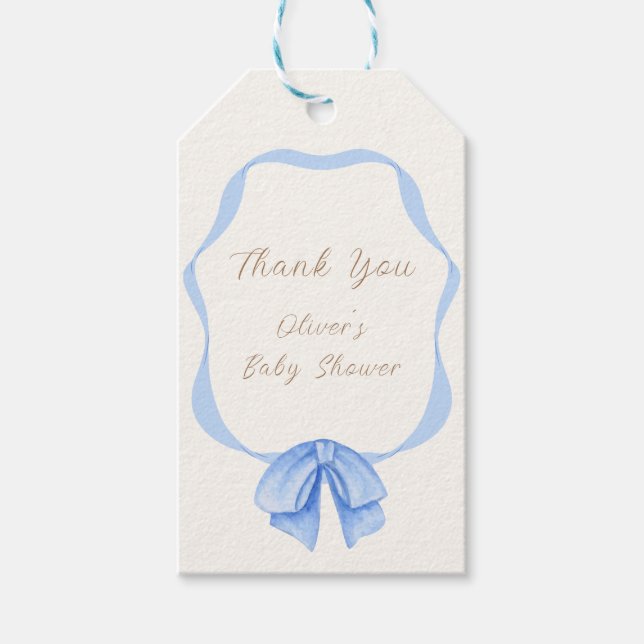 Blue Vintag Bow Ribbon Boy Baby Dusche Geschenkanhänger (Vorderseite)