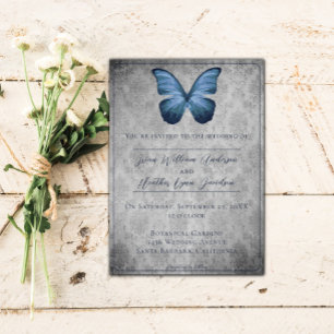 Blue Vintag Butterfly Damask Hochzeit Einladung