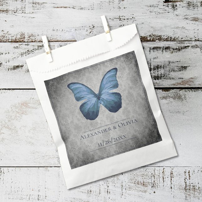 Blue Vintag Butterfly Damask Hochzeit Geschenktütchen (Blue Vintage Butterfly Damask Wedding Favor Bags)