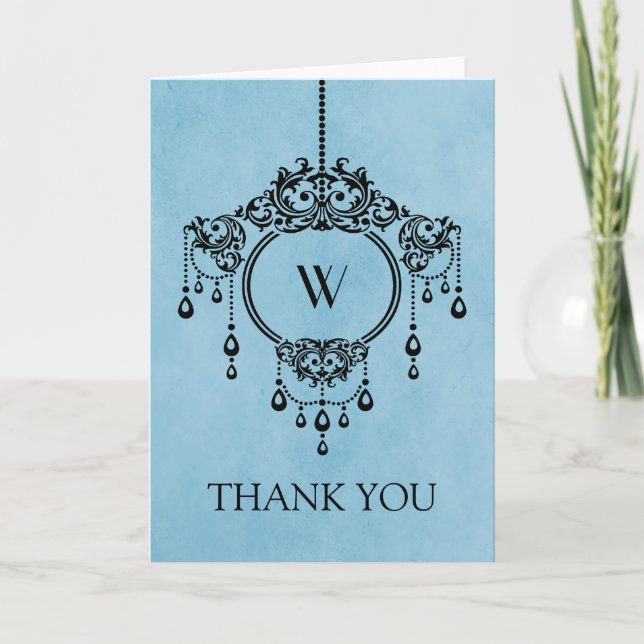 Blue Vintag Chandelier Danke Card (Vorderseite)