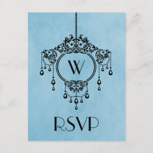 Blue Vintag Chandelier Response Postcard Einladungspostkarte