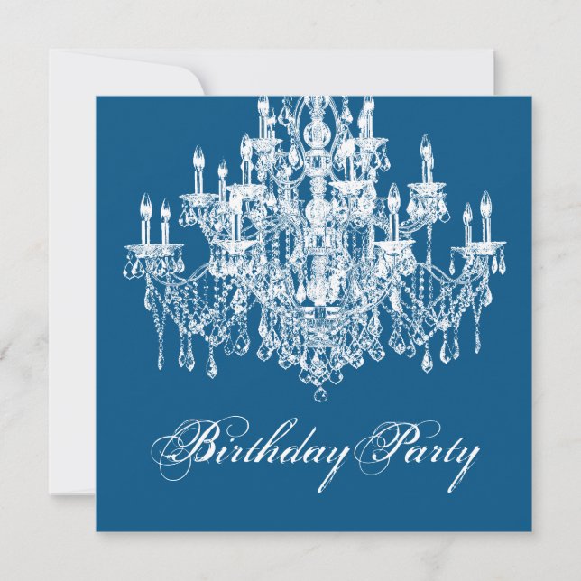 Blue Vintag Chandelier Womans 40. Geburtstag Party Einladung (Vorderseite)
